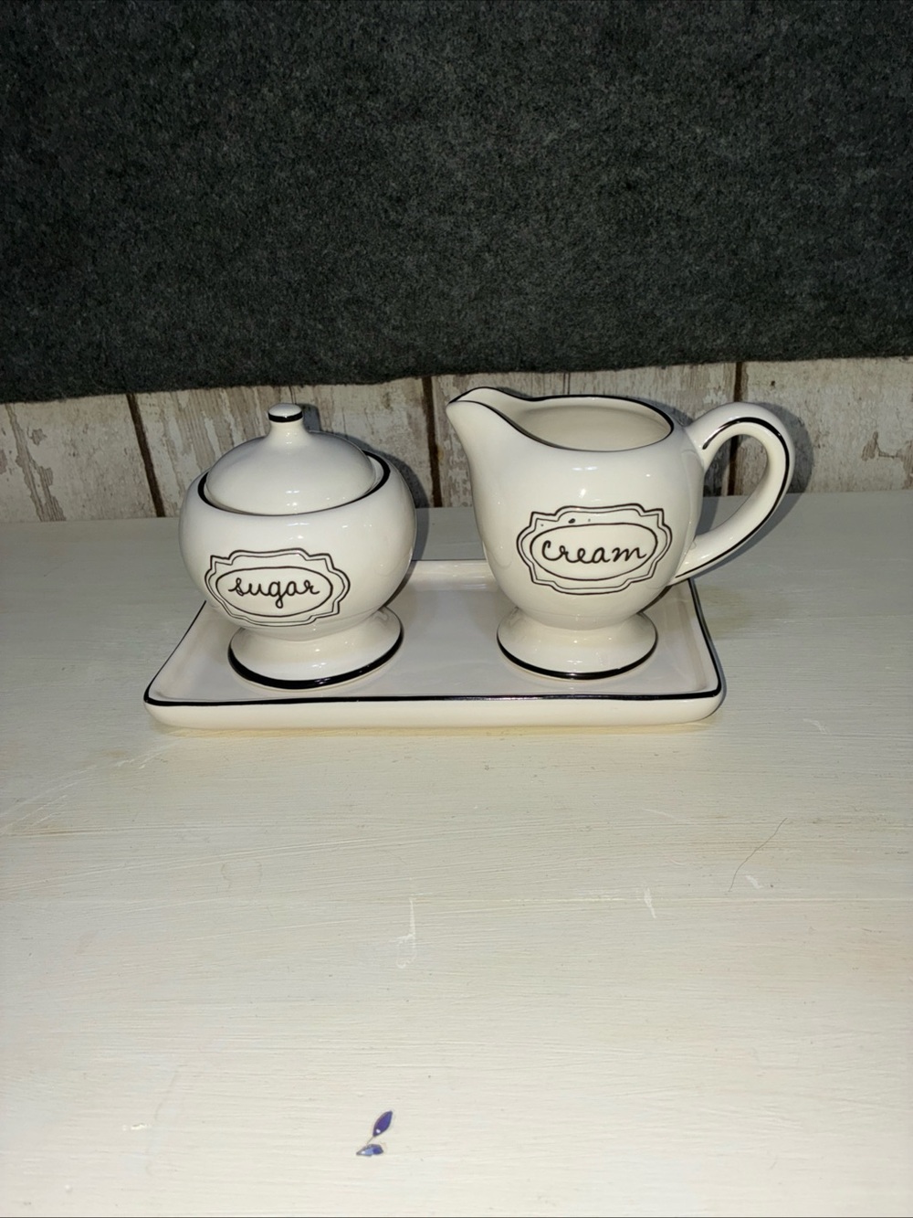 Rae Dunn Sugar and Creamer set with tray